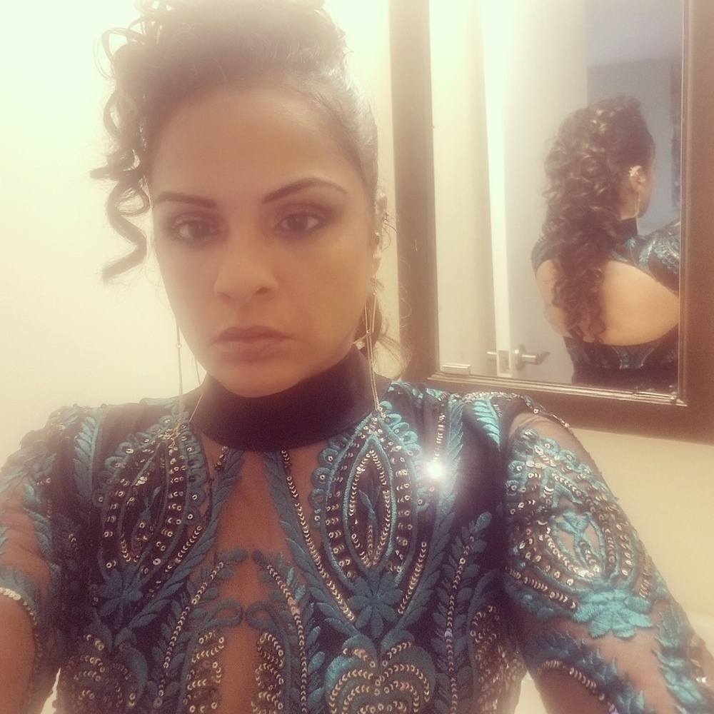 Green and black lace applique dress